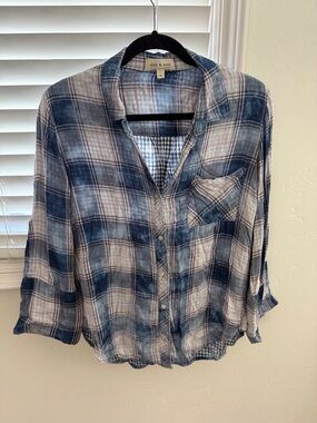 cloth & stone Blue and White Plaid Button-Down Shirt